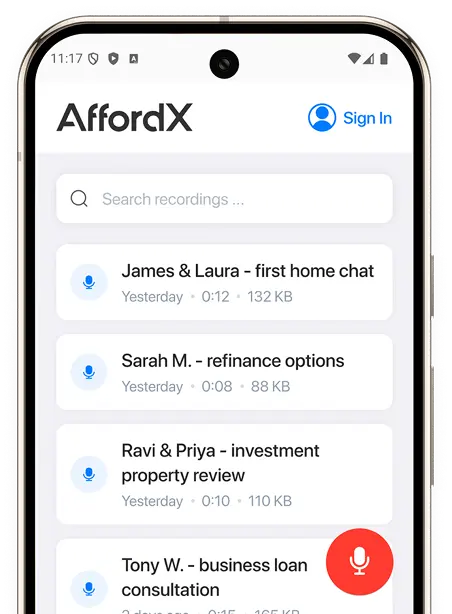 Recording a client meeting on a phone with the AffordX app